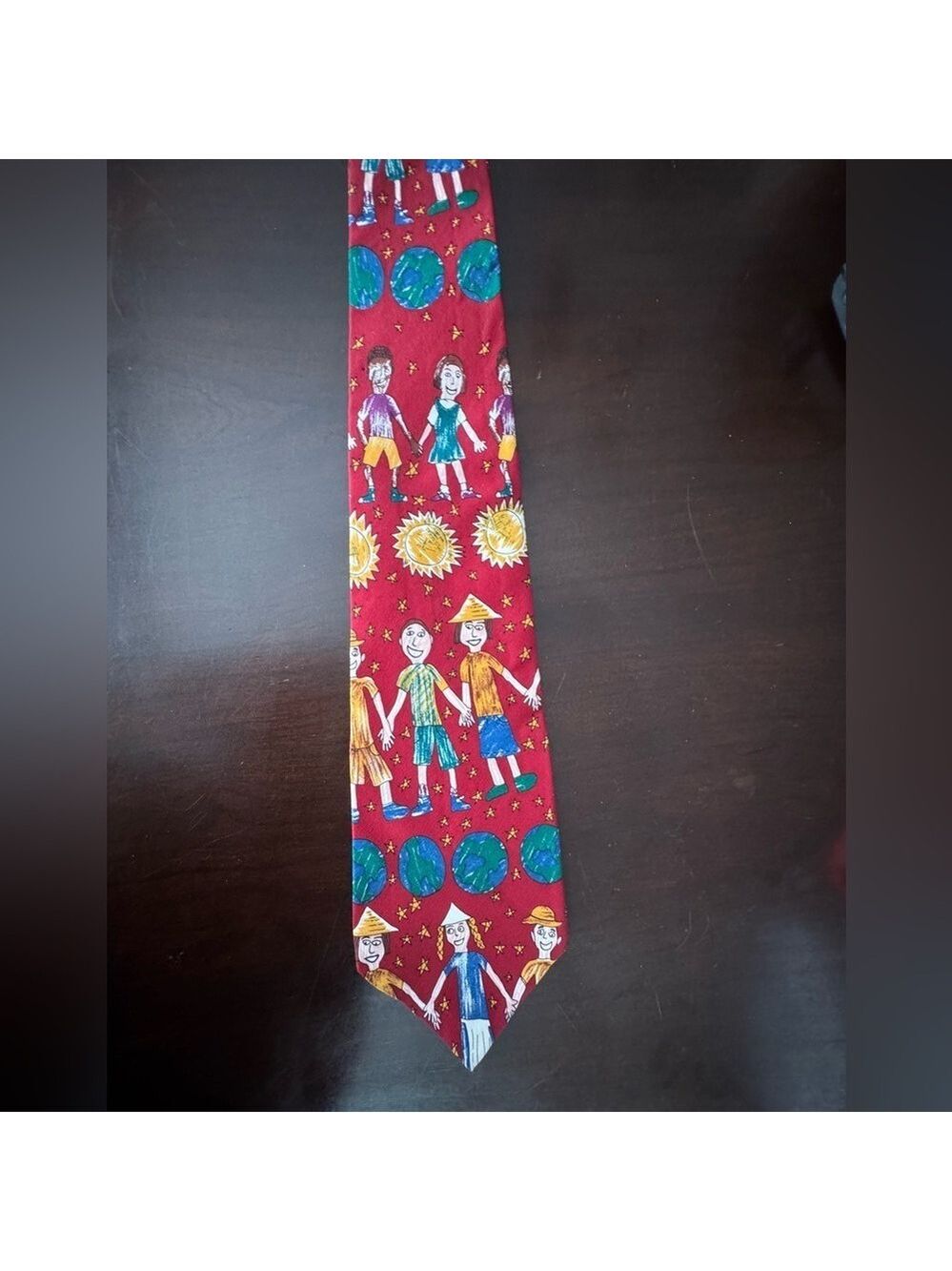 Men's Save The Children "Our Planet,Our People " Tie drawn by Renee age 9.